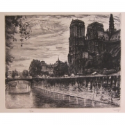 Galerie Seydoux - Estampe - Louis-Marcel MYR - Notre-Dame de Paris vue du quai de Montebello